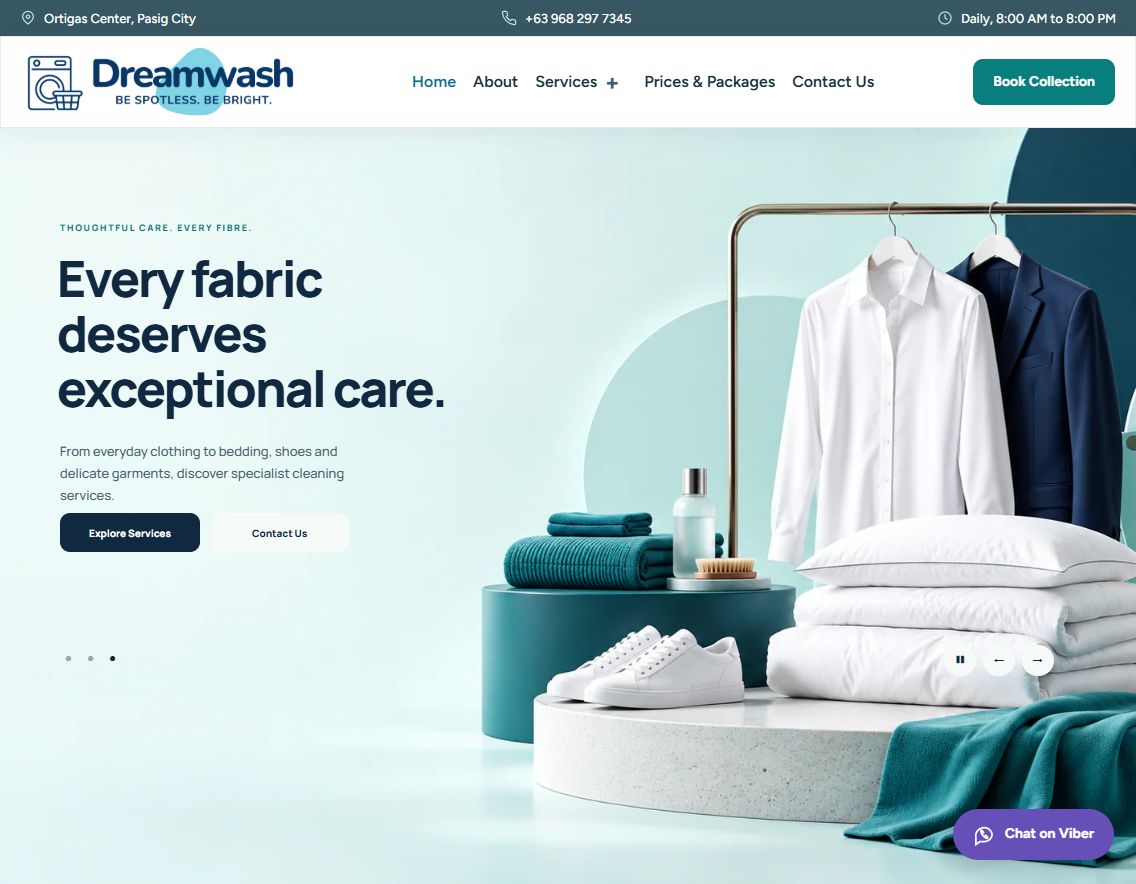Dreamwash Laundry staging homepage — website redevelopment in progress